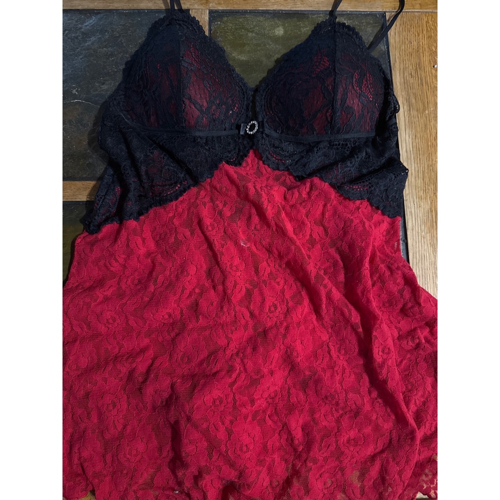 Seductivewear by Cinema Etoile Red Black Lace Babydoll Chemise Lingerie Large